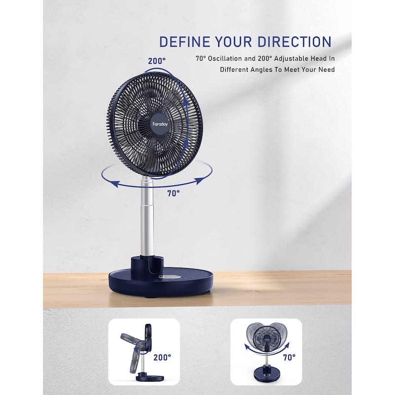 Oscillating Standing Fan 12"Foldable Portable Quiet Floor Fan 12000mAh